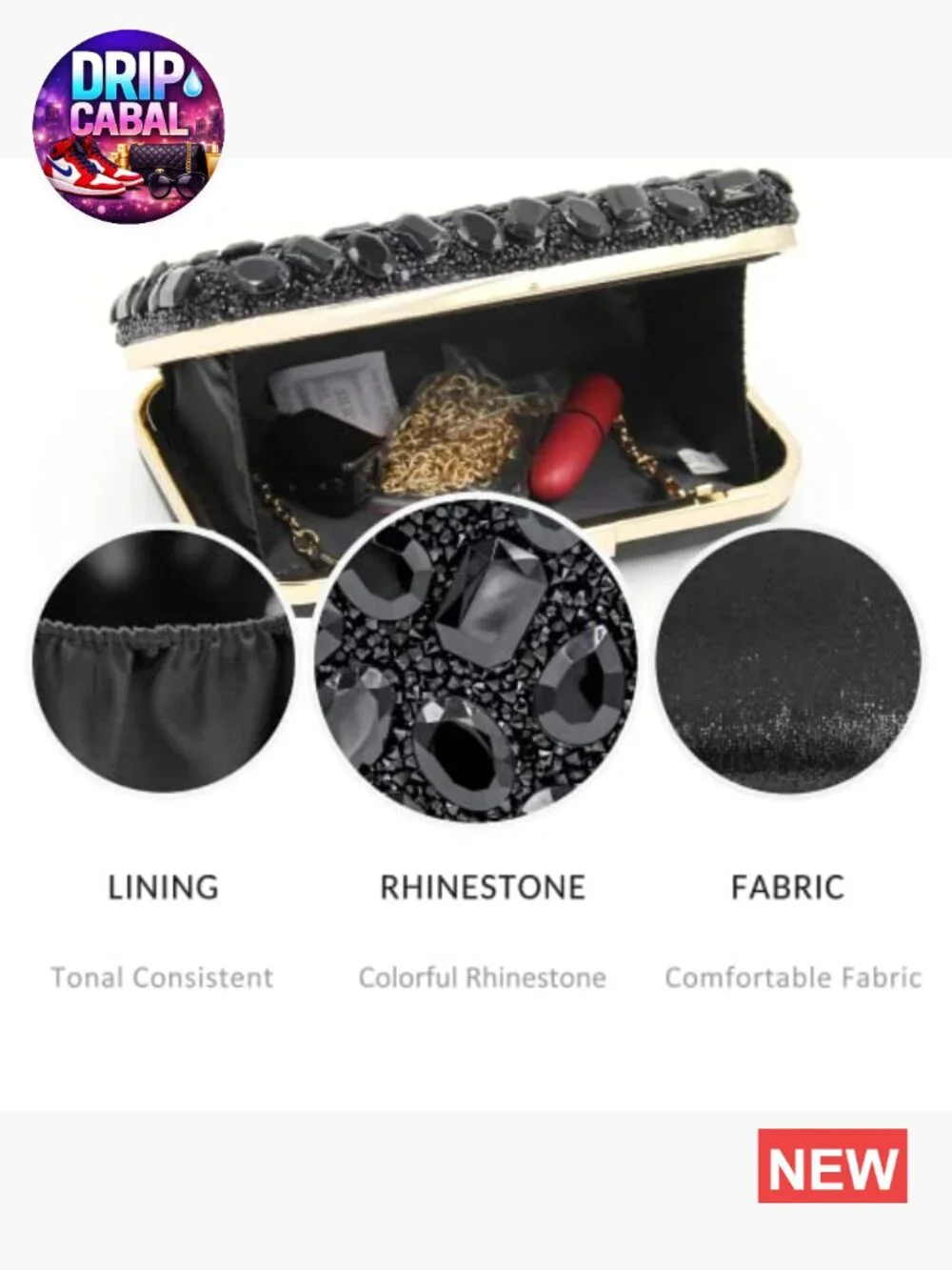 Crystal Gemstone Clutch Evening Bag with Gold Frame and Chain Strap
